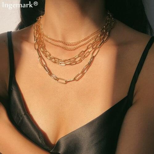 Gothic Cuban Chunky Chain Big Choker Necklace Collares Hip Hop Multi Layer Iron Thick Long Necklace Steampunk Women/Men Jewelry