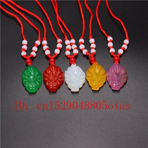Agate Jade Stone Fox Pendant Necklace Jadeite Jewelry Charm Amulet Carved Fashion Natural Chinese Gifts for Women Men