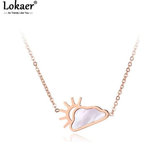 Lokaer Trendy OL Style Titanium Steel Sun & Clouds Pendant Necklaces Jewelry White Shell Anniversary Necklace For Women N19104