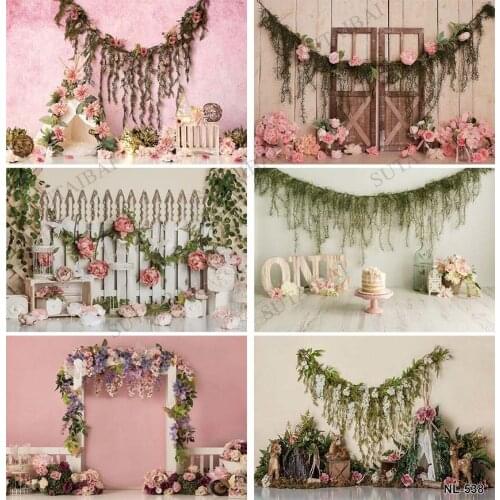 Pink Spring Flowers Party Decor Tent Baby Birthday Party Love Stage Photo Background Photography Backdrop Photo Studio