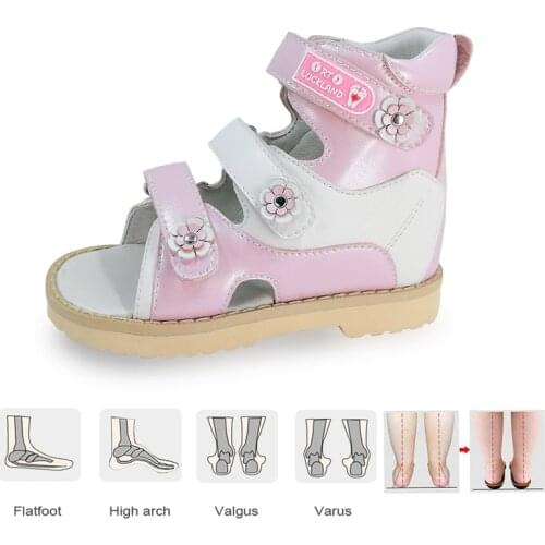 Girls New Fashion Leather Sandals Orthopedic Shoes For Children Embroidery Flower Summer Flatfeet Footwear Shoes for Kids
