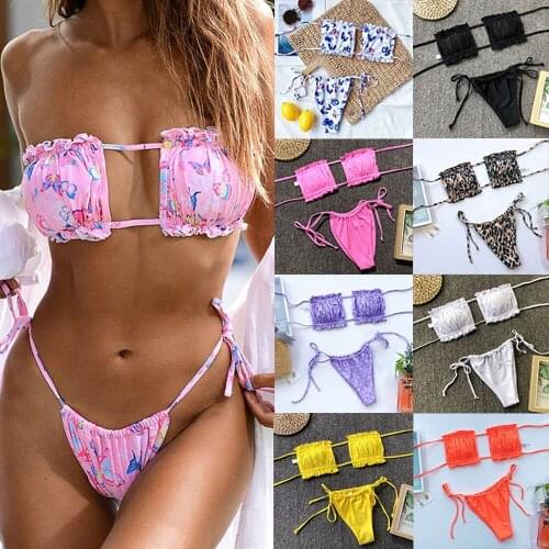 Sexy Bandeau Push Up Bikini Set Ruched Brazilian Bandage Swimwear Tied String Bathing Suit Female Biquini Swimsuit Beach Wear