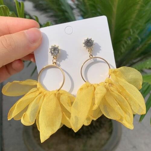 Dvacaman 2021 New Summer Trendy Handmade Fabric Lace Tassel Earrings for Women Wedding Party Statement Jewelry Accessories Gifts