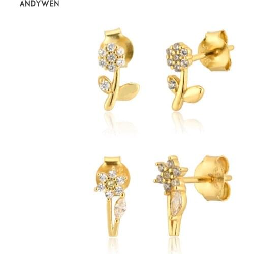 ANDYWEN 925 Sterling Silver Mini Flower Winter Small Piercing Stud Earring Women Fashion Jewelry For Luxury Gift 2020 Clips