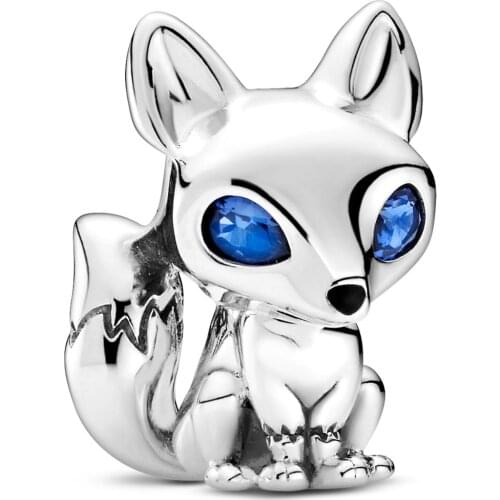 Silver Charm 925 Sterling Silver Blue-Eyed Fox Charm Beads fit for Original Pandora Bracelet & Bangle DIY Jewelry Wedding Gift