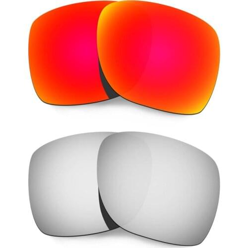 HKUCO For Deviation Sunglasses Replacement Polarized Lenses 2 Pairs - Red&Silver