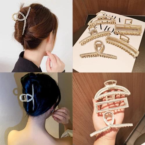 Korea Elegant Crystal Imitation Pearl Women Hair Claws Hairpin Crab Metal Geometric Hair Clips Barrettes Fashion Hair Accessorie