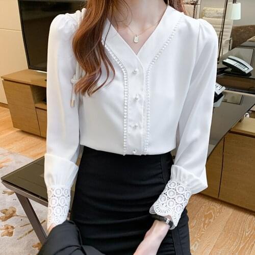Autumn Women Blouse V-neck Chiffon Shirt Loose Long Sleeve Top Plus Size Women Clothing