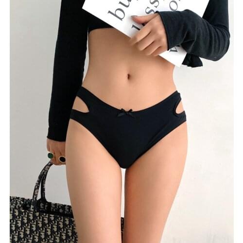 Womens Breathable Panties Sexy Solid Color Underwear Low-Waist Hollow Out Briefs Female Hip-Lifting Cotton Inner CrotchLingerie