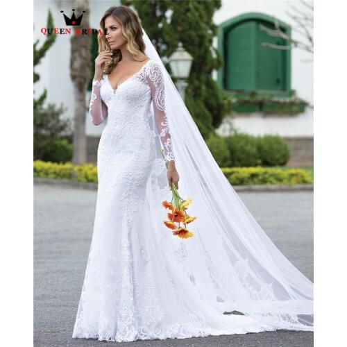 Mermaid Long Sleeve Sweetheart Tulle Lace Appliques Sexy Formal Wedding Dresses Bridal Wedding Gown Custom Size LS50