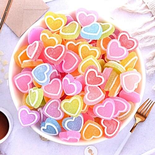 10Pcs Mini Heart Candy Simulation Fake Food Flat back Resin Cabochons Scrapbooking for Phone Hair Bow DIY Craft Accessories