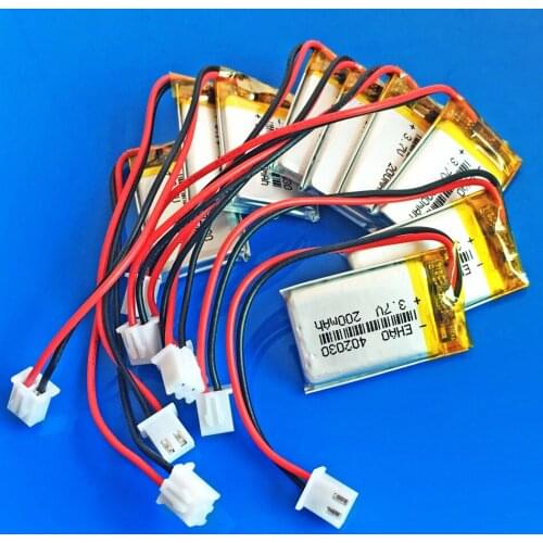 Lot 10 pcs 402030 JST 2.54mm 3.7V 200mAh li-polymer li ion rechargeable battery Lipo for MP3 GPS bluetooth headset video pen