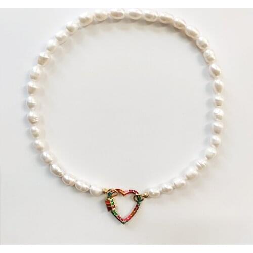 100% Natural Freshwater Choker fashion colorful spiral buckle pendant heart-shaped Jewelry Fine Gift for women Statement choker