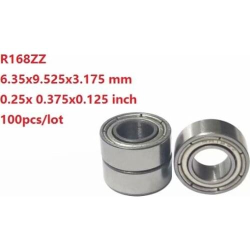 100pcs/lot R168ZZ R168 ZZ Z 0.25x 0.375x0.125 inch Miniature metal cover Deep Groove Ball bearing 6.35x9.525x3.175 mm