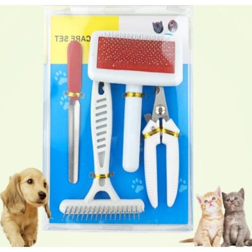 4pcs/set pet dog cat Stainless Steel Dog Combs Nail File Nail Clipper Cleaning Massage Brush Dog Grooming Supplies Pet Products