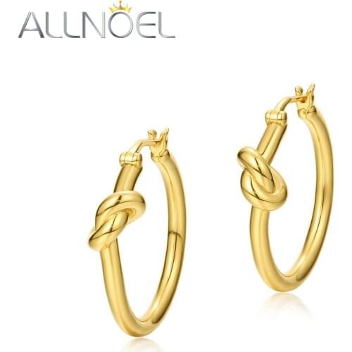 ALLNOEL Brass Studs Earring For Women Popular Round Tie Real Gold Plated Earrings 2021 Trend Engagement Wedding Fine Jewelry New