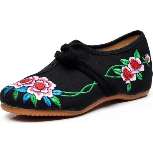 YourSeason Handmade Ladies Woman Old Peking Autumn Shoes Flower Embroidered Soft Sole Retro Cotton Ballet Flats Size 34-43