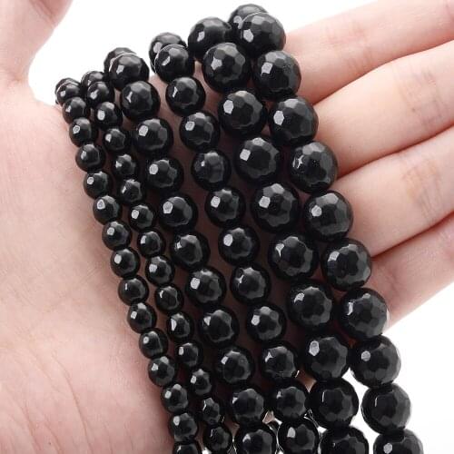 Black Flares Stone Beads Natural Faceted Loose Spacer Bead for Jewelry Making DIY Charm Bracelet Accessories 4/6/8/10/12mm