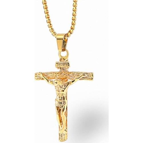 Stainless Steel Religious Christ Jesus Gold Pendant Necklace Jewelry Fashion Church Gift For Him with Chain