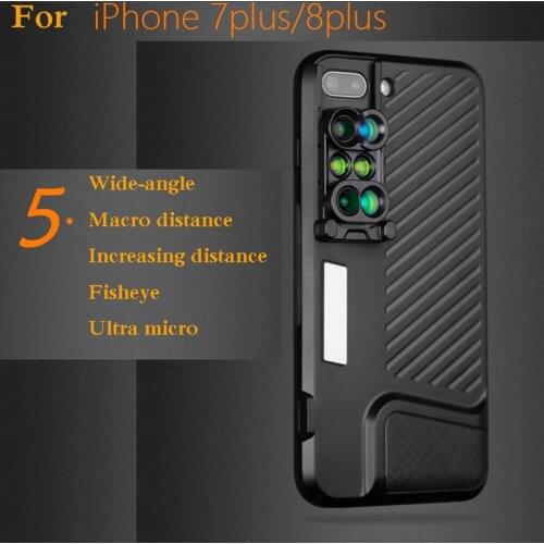 Phone Case With 6 in 1 Phone Lens CPL Filter Fisheye Wide Angle Macro Telescope Zoom Lens Telephoto Lens for iPhone 7 8 Plus