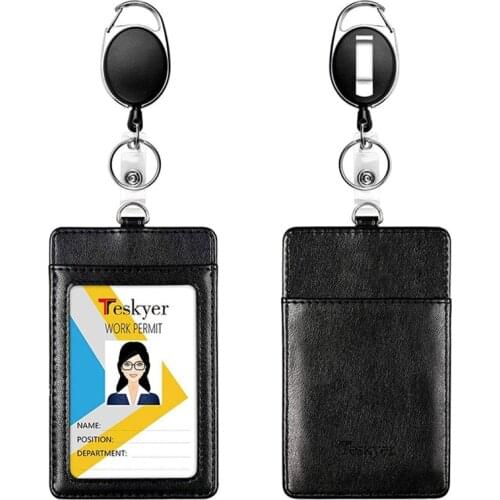 Vertical card sleeve Credit Card Badge Holder lanyards Student Nurse Exhibition PU Business Retractable Card Badge Holder