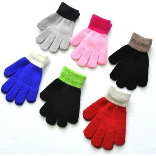 Children Kids Magic Winter Gloves Colorblock Full Finger Warm Knitted Gloves Solid Cotton Blends Soft Fashion Attractive Glove