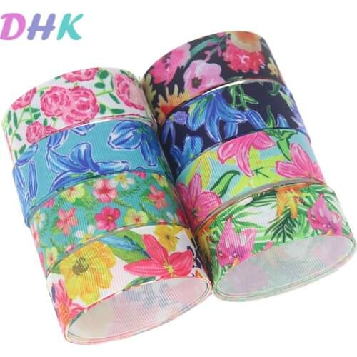 DHK 50yards flowers Printed Grosgrain Ribbon Accessory Hairbow Headwear Decoration DIY Wholesale OEM S1142