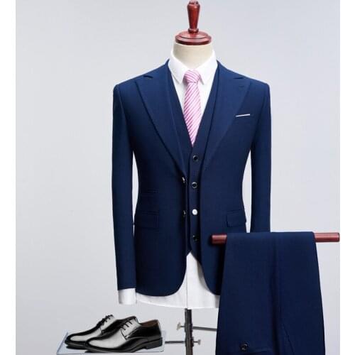 For Suit 2020 Wedding Men Smart Black Royal Blue Slim Fit Business Dress Suits Male Tuxedo Coat Pants Plus Size S- XXXXL 1005