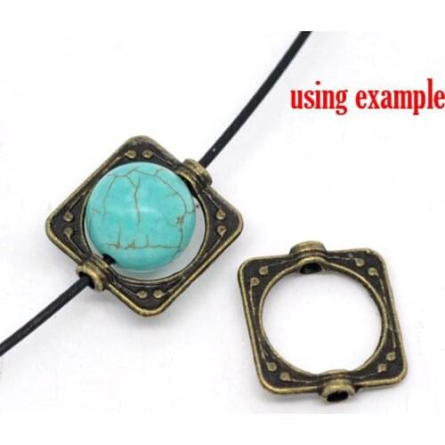 DoreenBeads Antique Bronze Square Bead Frames(Fit 10mm Bead)15x14mm,sold per pack of 100