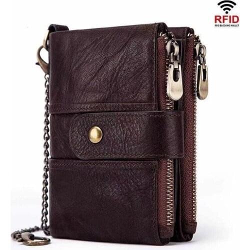 FID anti-theft swipe leather multifunctional buckle zipper retro mens casual leather wallet
