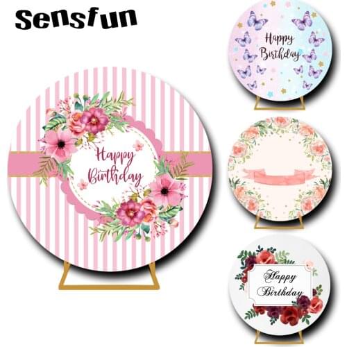 10 Options Flowers Butterflies Round Backdrop Cover Romantic Lady Birthday Wedding Party Circle Photography Background Custom
