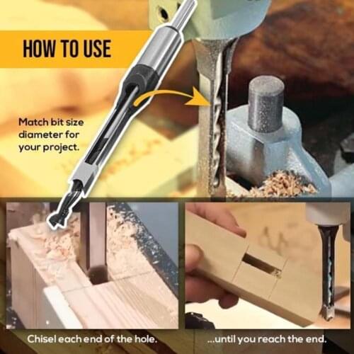 Household Wood Work Square Hole Saw Mortise Chisel Wood Drill Tools Supply Drill Accessories Twist Bit with Q9M6