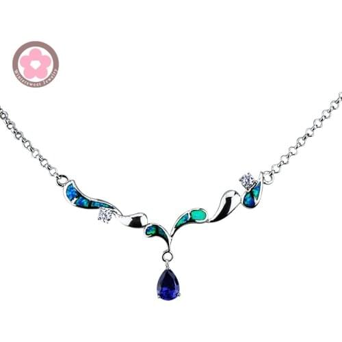 JZN0001 Elegant Blue Opal Gem Link Necklaces for Women Top Quality Necklace & Pendants Christmas Gift for Lover XL005