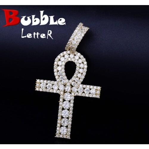 Ankh Cross Pendant Gold Color Copper Material Iced Zircon Egyptian Key of Life Pendant Necklace Men Women Hip Hop Jewelry