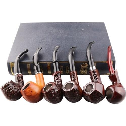 6 Pcs/Set Classic Style Wood Resin Tobacco Smoking Pipes Best Gift for Grandfather Boy Friend Father With Case