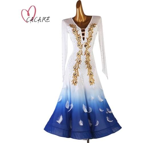Ballroom Dance Competition Dresses Women Waltz Dress Standard Dancing Wear Costume Customize D0811 Mesh Sleeve Applique Big Hem