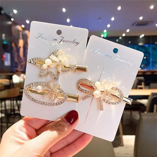 Molans Fashion Pearls Hollow Love Heart Metal Hair Clips Crystal Rhinestones Star Hairpins For Women Korea Hair Accessories