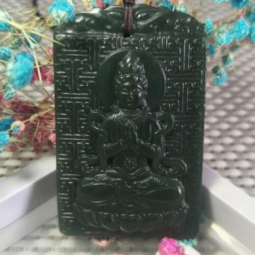Natural Hetian Jade Double Sided Lotus Guan Yin Jade Pendant Jewelry Lucky Exorcise Evil Spirits Amulet Fine Jewelry Pendant