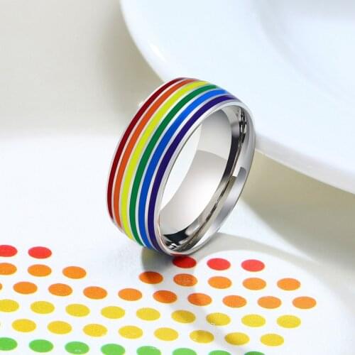 316L Titanium 8mm Stainless Steel Rainbow LGBT Pride for Lesbian Gay