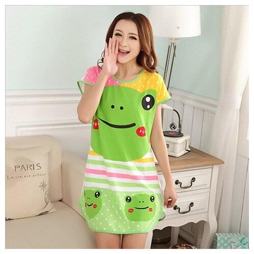 Nightdress Korean-Style Cute Fresh Student Loose and Plus-sized Short-Sleeved Midi Womens Leisure Tops Dropshipping