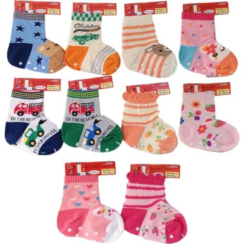 One Pairs Cartoon Baby Socks Anti-slip Kids Infant Children Combed Cotton L Shape Baby Indoor Floor Socks High Quality