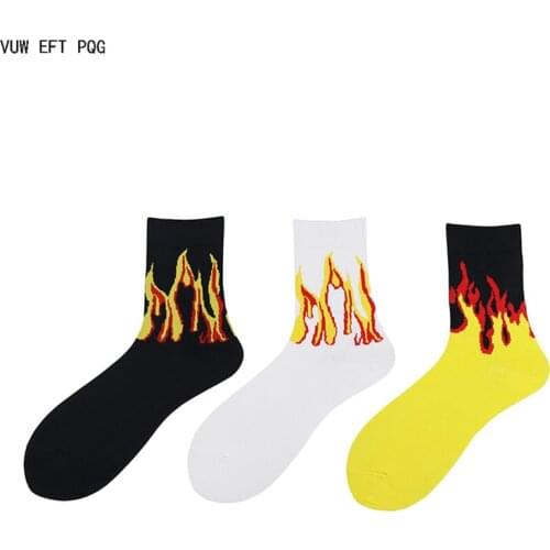 Yellow Black White Flame Couple Socks Boys Girls Street Fashion Cotton Hip Hop Trend Harajuku Design