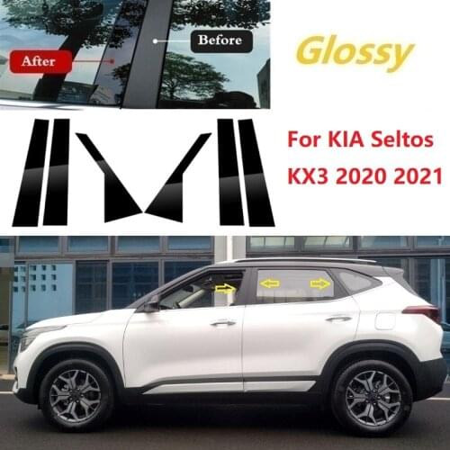New Arrival 6PCS Window Trim Cover BC Column Sticker Fit For KIA Seltos KX3 2020 2021 Polished Pillar Posts