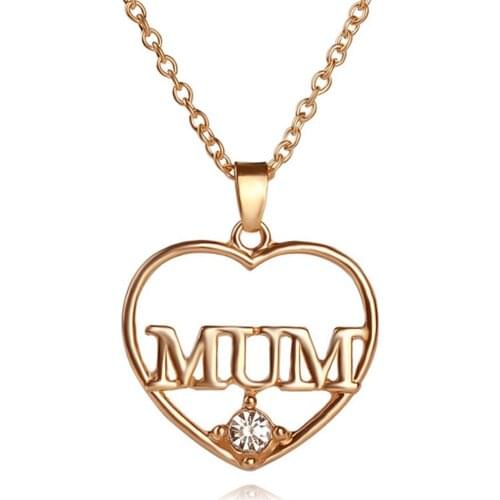 A Girl' Western Hot Mothers Day Gift Necklace Letter Mum Crystal Alloy Plain Heart Necklace For Beautiful Mother dropshipping