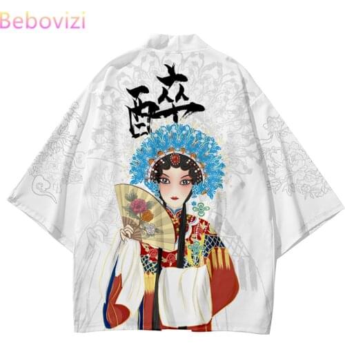 Chinese Peking Opera Print Plus Size 5XL 6XL Beach Japanese Kimono Streetwear Men Women Cardigan Haori Yukata Harajuku Tops Robe