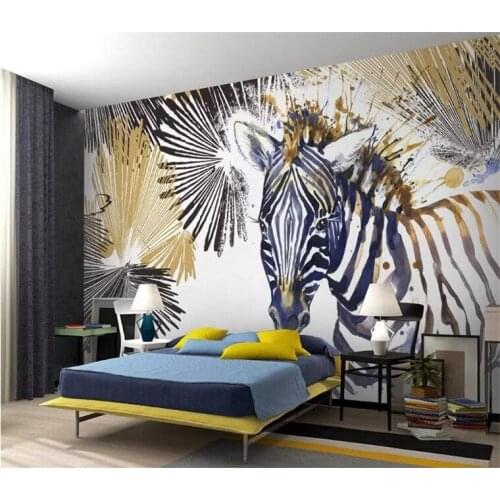 Custom Photo Wallpaper Mural Modern Fashion Simple Line Watercolor Zebra Cool TV Background Wall papel de parede