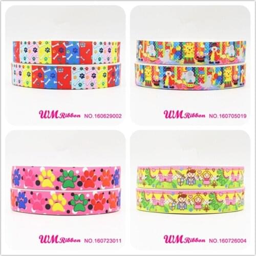 Q&N ribbon 7/8inch 22mm cute fox pet printed grosgrain ribbon 50yards/roll for headband hair tie free shipping