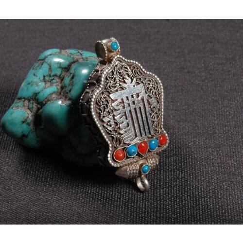 Handmade 925 Silver Gau Box Pendant Sterling Buddhist Klachakra Prayer Box Pendant Tibetan Gau Box Pendant