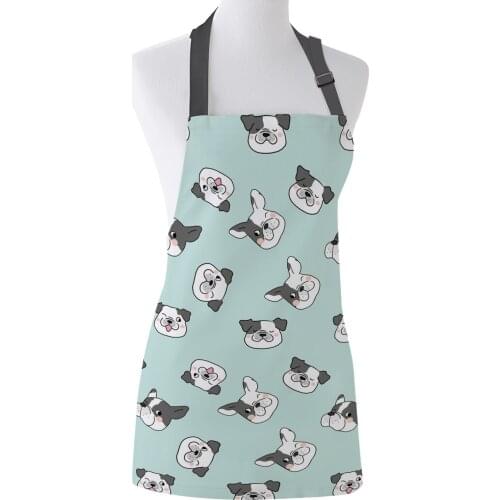 Funny Apron Cute Bulldog Pet Dog Cartoon Kitchen Aprons for Women Man Kids Home Cooking Baking Waist Bib Home Use