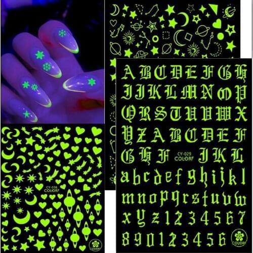 1pcs 3D Luminous Nail Stickers Flame Butterfly Star Summer Design Nail art Glow in The Dark Sliders Manicure Nail Beauty Sticker